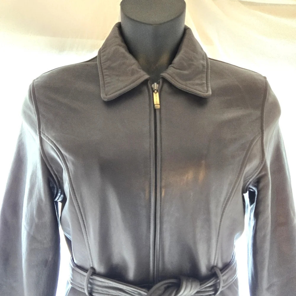Chocolate Knoles & Carter Leather 3/4 Coat EUC 🍫 - Picture 5 of 16